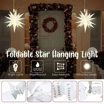 Kingdder 3 Pieces Moravian Star Light LED 3D Star Hanging Light Powered by Battery with Timer Function White Porch Light Holiday Decor for Indoor Outdoor Christmas Trees Balconies Courtyards (18 Inch)