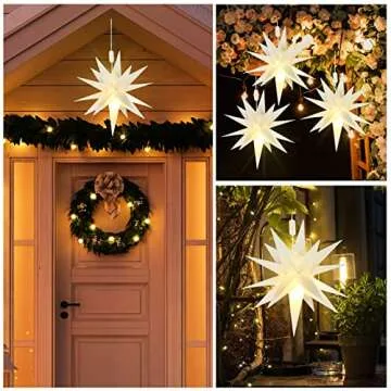 Kingdder 3 Pieces Moravian Star Light LED 3D Star Hanging Light Powered by Battery with Timer Function White Porch Light Holiday Decor for Indoor Outdoor Christmas Trees Balconies Courtyards (18 Inch)