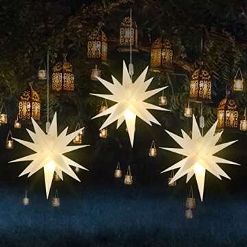 Kingdder 3 Pieces Moravian Star Light LED 3D Star Hanging Light Powered by Battery with Timer Function White Porch Light Holiday Decor for Indoor Outdoor Christmas Trees Balconies Courtyards (18 Inch)