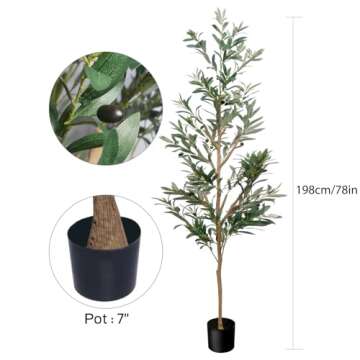 DIIGER Artificial Tree Artificial Olive Tree 6.5FT Tall, Modern Large Fake Plant Decor in Pot for Indoor Outdoor,Home Office Perfect Housewares Gift Decoration, 78 in Olive Tree