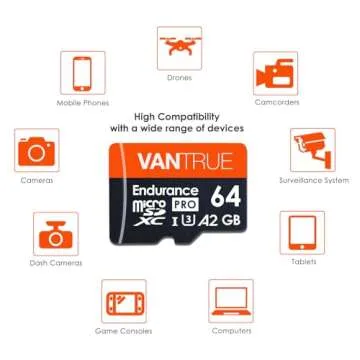 Vantrue 64GB microSD Card with Adapter, U3 UHS-I High Speed SD Card for Dash Cams & Home Security System Video Cameras