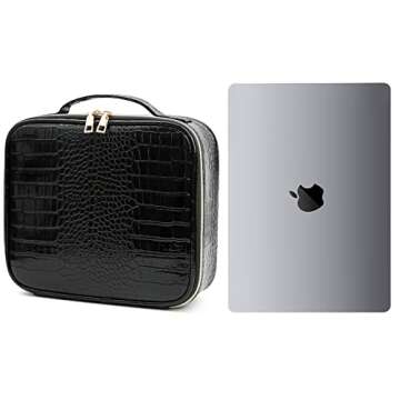 MejorChoy PU Leather Makeup travel organizer Crocodile Makeup Bag Portable Artist Storage Bag with Adjustable Dividers, Black