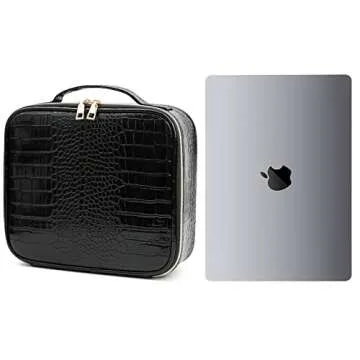 MejorChoy PU Leather Makeup travel organizer Crocodile Makeup Bag Portable Artist Storage Bag with Adjustable Dividers, Black