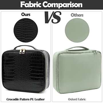 MejorChoy PU Leather Makeup travel organizer Crocodile Makeup Bag Portable Artist Storage Bag with Adjustable Dividers, Black