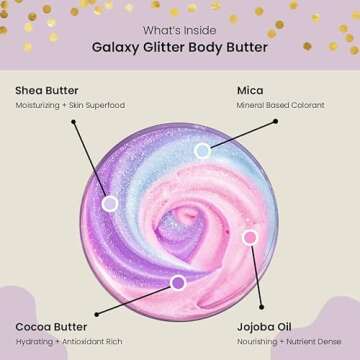 Zoey Koko Galaxy Glitter Body Butter - All Natural Body Cream - 4 oz - Contains Shea Butter & Vitamin E - Made in the USA - Cruelty Free - Vegan - Bubble Gum Scent (Pack of 1)
