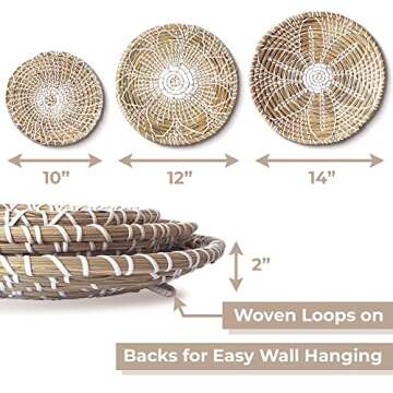 NAYOMI Handmade Wall Basket Decor Set of 3 for Boho Decor - Easy to Install Rattan Wall Decor Wall Hanging Baskets. Boho bedroom decor woven wall decor. Decorative wall basket for boho wall decor