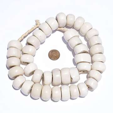 TheBeadChest Polished Kenya White Bone Beads Large 21mm African Round Large Hole 25 Inch Strand Hand...