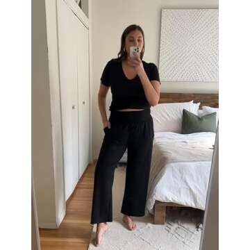 UEU Women's Wide Leg Comfy Stretch Yoga Pants with Pockets