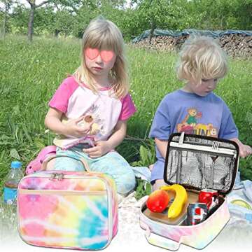 Kids Lunch Box Boys Girls Insulated Lunch Cooler Bag Reusable Lunch Tote Kit for School Travel (094 Tie Dye)