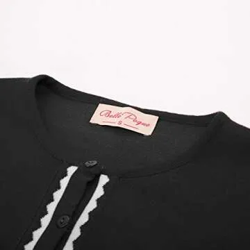 Women's Black Cardigan Sweater Color Block Long Sleeve Crew Neck Knit Cardigan Trendy Cropped Cardigan Shrug, S