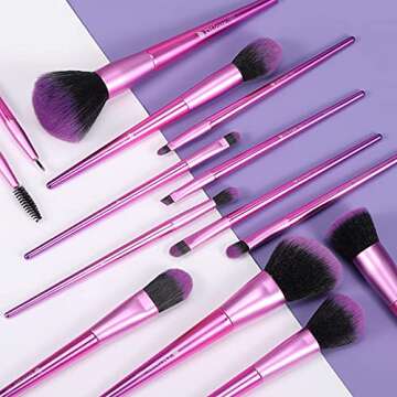 DUcare Makeup Brush Set Professional Makeup Brushes Premium Synthetic Kabuki Brush for Foundation Concealer Eye Lip Face Blending Cosmetic Kit 15Pcs (Pink)