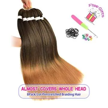8 Pack Ombre Braiding Hair Pre Stretched - 26" 100G/Pack Premium Pre Stretched Braiding Hair Extensions, Professional Itch Free Hot Water Setting Perm Yaki Texture Prestretched Hair(1B27)