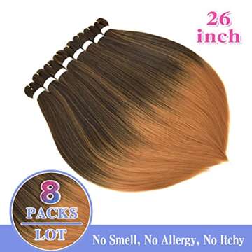 8 Pack Ombre Braiding Hair Pre Stretched - 26" 100G/Pack Premium Pre Stretched Braiding Hair Extensions, Professional Itch Free Hot Water Setting Perm Yaki Texture Prestretched Hair(1B27)