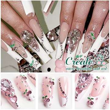 40 Pcs 3D Cherry Nail Charms Nail Rhinestones Nail Art Shiny Nail Gems Nail Glitter Studs Kawaii Nai...