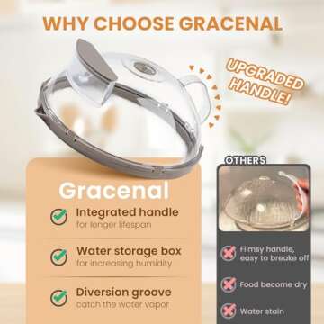 Gracenal Microwave Splatter Cover for Food, Upgraded Microwave Cover with Water Steamer, Integrated Handle, 10” Plate Covers, Splatter Guard, Kitchen Gadgets & Accessories, House Essentials for Gift