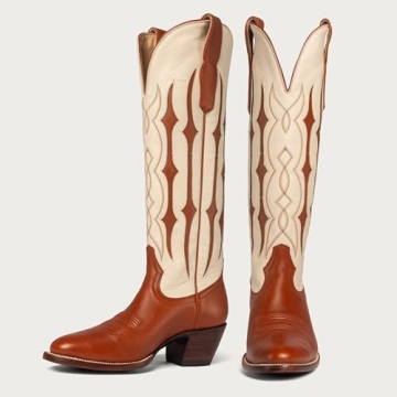 epiluta Cowgirl Boots Women Knee High with Stripe Embroidery