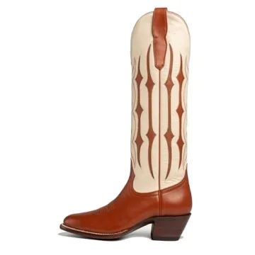epiluta Cowgirl Boots Women Knee High with Stripe Embroidery