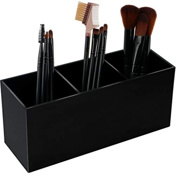 Weiai Black Makeup Brush Holder Organizer – 3 Slot Acrylic Storage Solution
