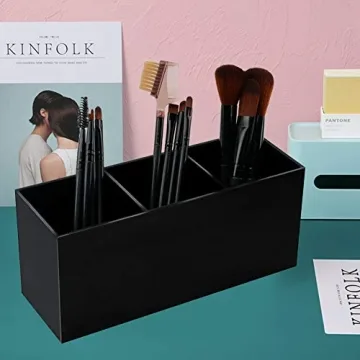 Stylish Weiai Black Makeup Brush Holder Organizer with 3 Slots