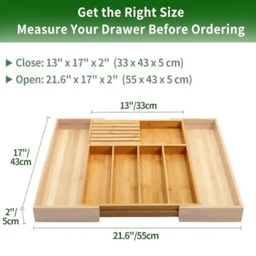 VaeFae Expandable Bamboo Drawer Organizer with Knife Block