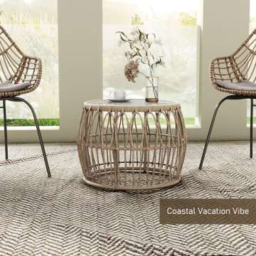 Ysar Boho Rattan Coffee Table with Easy Setup & Durability
