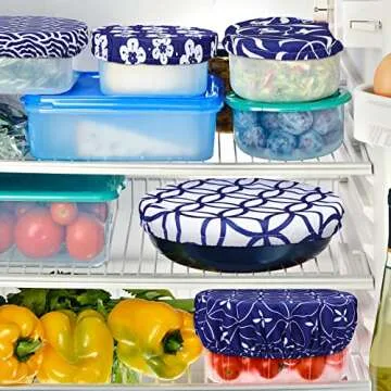 Patelai 10 Pcs Bowl Covers Reusable in 5 Size Stretch Cloth Fabric Bowl Covers Elastic Food Storage Covers Bread Sourdough Lids for Proofing Food Fruits Leftover(Stylish Style)