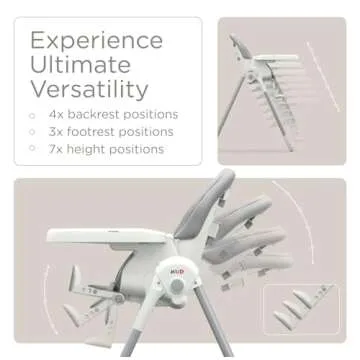 KÜB 3-in-1 Foldable Baby High Chair with Removable Seat & Tray, Adjustable Height & Recline, Lockin...