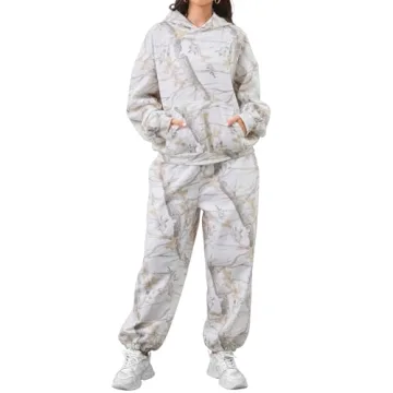 Eutten Camo Sweatsuits for Women Set 2 Piece Camo Hoodies Maple Leaf Print Oversized Sweatshirt Loun...