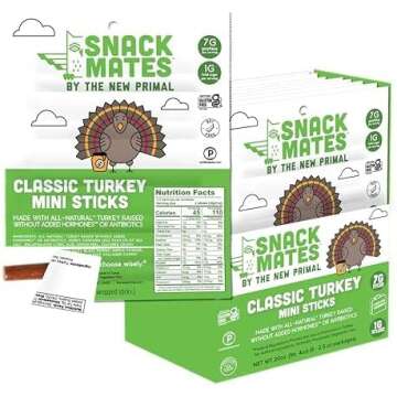 New Primal Snack Mates Turkey Sticks - Healthy, Gluten-Free, Low Sugar Snack for Kids