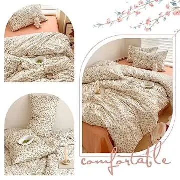 Aesthetic Floral Duvet Cover Twin Cozy Cotton Bedding Set Twin Shabby Chic Green Botanical French Style Duvet Cover Set Off White Comforter Cover with Fresh Flower Pattern, Breathable, Lightweight