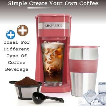 Mixpresso Personal Single-Serve Coffee Maker & 14oz Travel Mug, Drip Small Coffee Maker & Tumbler, A...