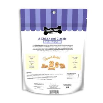 Three Dog Bakery Crunchy Classic Animal Crackers, Peanut Butter Flavor, Premium Treats for Dogs, bro...