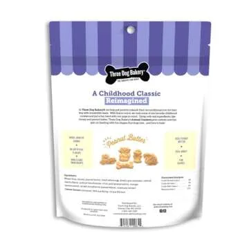 Three Dog Bakery Crunchy Classic Animal Crackers, Peanut Butter Flavor, Premium Treats for Dogs, bro...