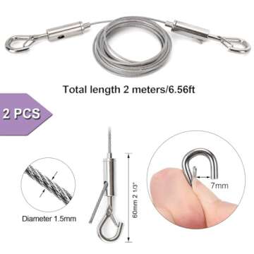 Karosom Adjustable Picture Hanging Wire Heavy Duty Supports 50 lbs - 2 Kit Hanging Hardware, 2m x1.5mm Hanging Wire with D Ring, Ideal for Hanging Mirror, Picture, Light Lamp