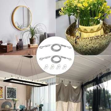 Karosom Adjustable Picture Hanging Wire Heavy Duty Supports 50 lbs - 2 Kit Hanging Hardware, 2m x1.5mm Hanging Wire with D Ring, Ideal for Hanging Mirror, Picture, Light Lamp