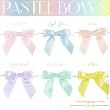 AIMUDI 6 Colors Pastel Ribbon Bows for Easter' Day Decorations 3.5" Satin Twist Tie Bows for Treat B...
