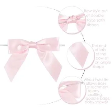 AIMUDI 6 Colors Pastel Ribbon Bows for Easter' Day Decorations 3.5" Satin Twist Tie Bows for Treat Bags Premade Bows for Crafts, Wedding Decorations, Baby Shower, Gift Wrapping, Spring- 60 Counts