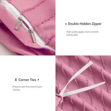 JELLYMONI Barbie Pink Duvet Cover King Size - 3PCS Microfiber Tufted Duvet Cover Set, Boho Striped Tufted Textured Duvet Cover with Corner Ties & Zipper Closure
