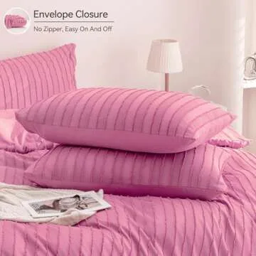 JELLYMONI Barbie Pink Duvet Cover King Size - 3PCS Microfiber Tufted Duvet Cover Set, Boho Striped Tufted Textured Duvet Cover with Corner Ties & Zipper Closure