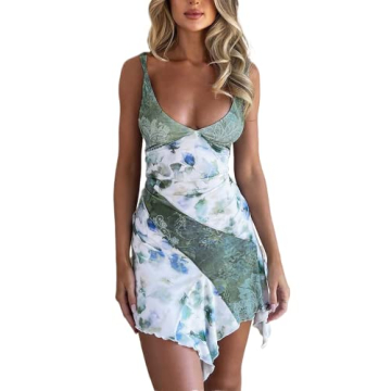 Chic Women Sexy Floral Cami Mini Dress Low Cut Bodycon Sundress Sleeveless Backless