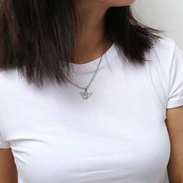 YOOESTORES82 Silver Angel Necklace,Cherub Necklace for Women,Angel Wings Pendant Necklace,Cupid Guar...