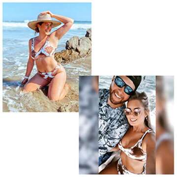 OMKAGI Cute Cutout Swimsuit for Women Sexy Two Piece High Waisted Bikini Bottom(L,Brown-3913)