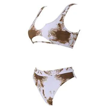 OMKAGI Cute Cutout Swimsuit for Women Sexy Two Piece High Waisted Bikini Bottom(L,Brown-3913)