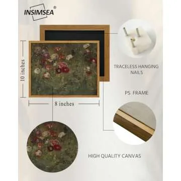 InSimSea Framed Canvas Wall Art Vintage Decor, Home Decor Classical Floral Scenic Oil Painting Canvas Prints, Rustic Wall Art Decor for Bedroom Bathroom Office Decor Gift, 8"x10"