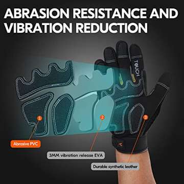 Vgo... 1-Pair Heavy Duty Synthetic Leather Work Gloves, Impact Protection Mechanic Gloves, Rigger Gloves, Vibration Reduction, Touchscreen Capable (Size L, Black, SL8849)