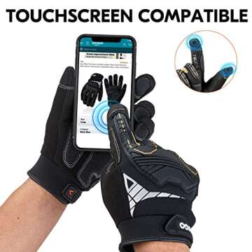 Vgo... 1-Pair Heavy Duty Synthetic Leather Work Gloves, Impact Protection Mechanic Gloves, Rigger Gloves, Vibration Reduction, Touchscreen Capable (Size L, Black, SL8849)