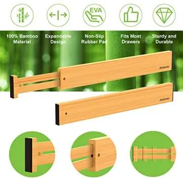 ANTOWIN Bamboo Drawer Dividers, Expandable Organizers