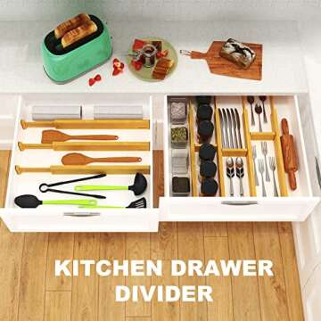 ANTOWIN Bamboo Drawer Dividers, Expandable Organizers