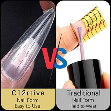 C12rtive 120Pcs Matte Dual Nail Forms,Long Almond Extension Poly Nail Gel Nail Forms Full Cover Nail Molds 12 Sizes for Solid Nail Gel Glue Nail Art Design Salon&DIY