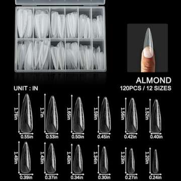 C12rtive 120Pcs Matte Dual Nail Forms,Long Almond Extension Poly Nail Gel Nail Forms Full Cover Nail Molds 12 Sizes for Solid Nail Gel Glue Nail Art Design Salon&DIY
